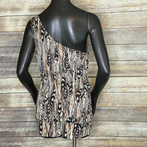 Dots One Shoulder Tunic Style Blouse Women's Size Medium Abstract Print Sequins - Picture 2 of 7